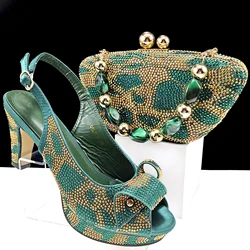 Fashion Design African Style Banquet Shoes And Bag Sexy High Heels And Full Diamond Dual Purpose Mini Bag Ladies Shoes