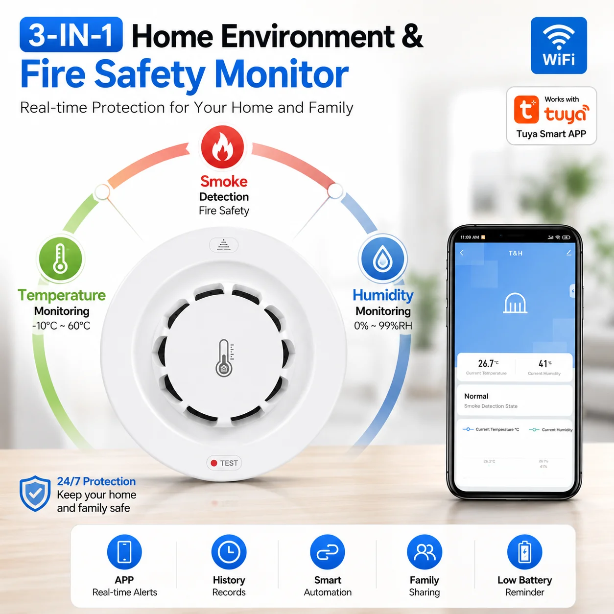 Smart Smoke Detector - Czujnik dymu WiFi, czujnik temperatury i