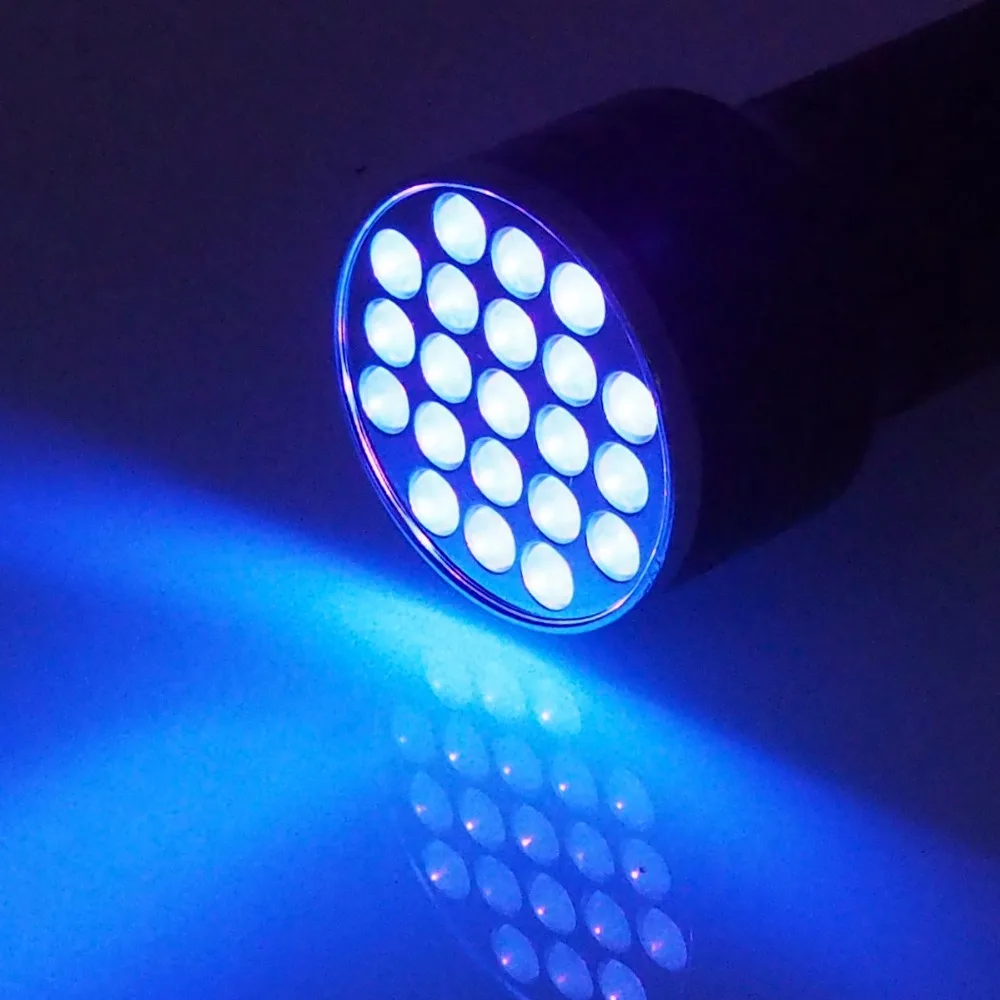 Linterna UV portátil de alta calidad, luz negra de 21LED, 395nm, linterna ultravioleta de bolsillo, lámpara UV médica, pegamento para curar manchas