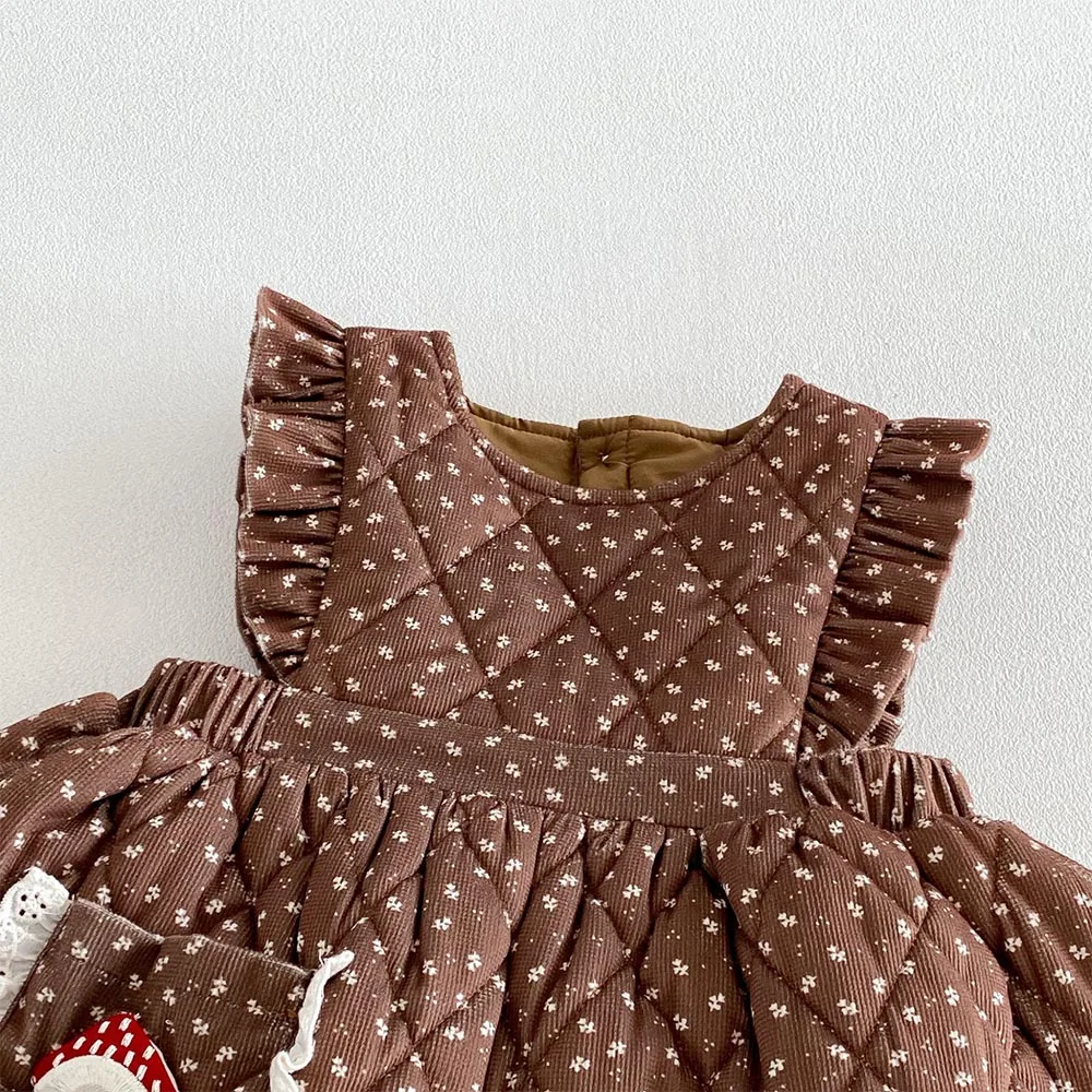 Christmas Dresses For Girls Winter Quilted Thicken Warm Floral Embrodiery Princess Kids Boutique Clothing Toddler Birthday Dress