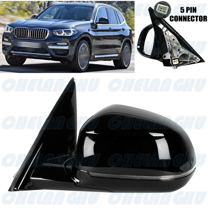 

Left Side 5Pins Black Painted Heated Power Adjust Power Fold Turn Lamp Mirror Assembly For BMW X3 G01 G08 2018 2019 2020 2021