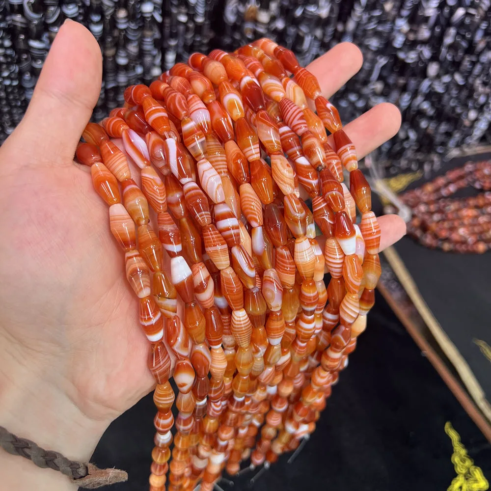 8x16mm Oval Red Striped Agate Stone Beads 8x12mm Carnelian Bead Beaded 15'' Strand For DIY Jewelry Making Bracelet Accessories