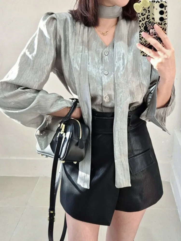 다용도 싱글 버튼 보타이, 모든 스타일에 어울리는 비즈니스 캐주얼 롱 슬리브 여성용 탑 (젊은 성인용)