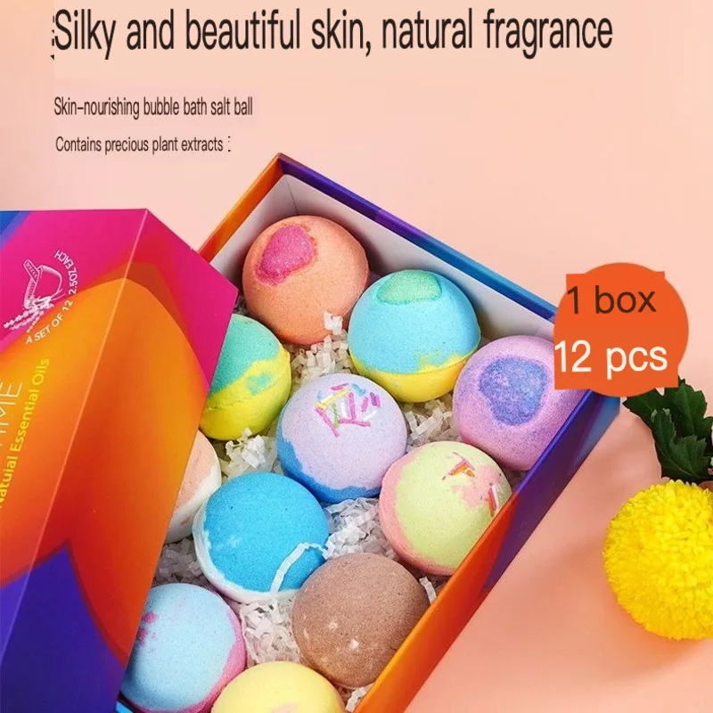 12-Ball Set Essential Oil Bath Salt Bubble Bath Foot Bath Moisturizing Skin Care Set Box for Relaxing Hydrotherapy