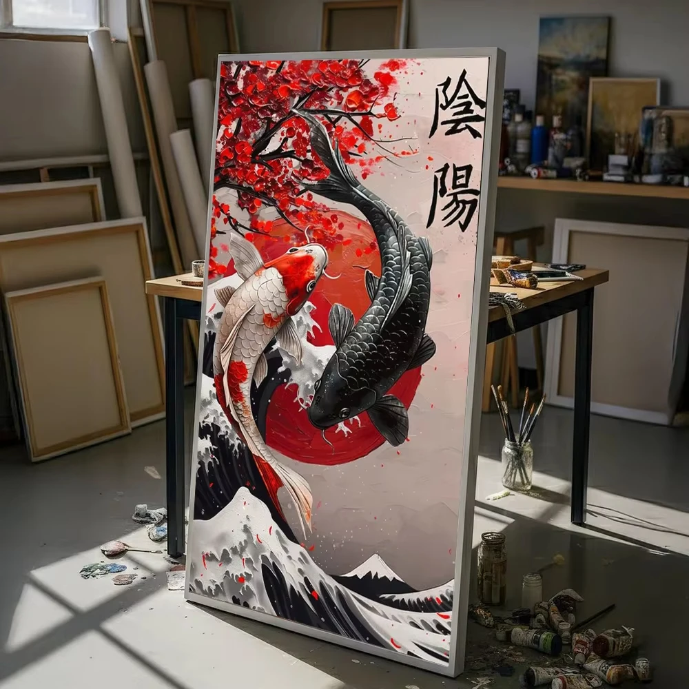 Japanese Koi Fish Posters Gold Fish Poster Lucky Yin Yang Fish Canvas Print Picture Zen Water Painting Wall Decor Mural Cuadros