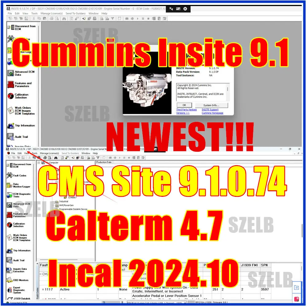 New Cummins Insite 9.1 CMS Site 8.9 Calterm 4.7 incal 2024.10 files Engine Diagnostic Software with remote install service