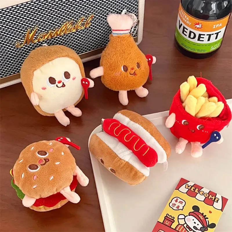 Cute And Creative French Fries Hamburger Figurine Hanging Backpack Couple's Plush Hanging Decoration Car Keychain