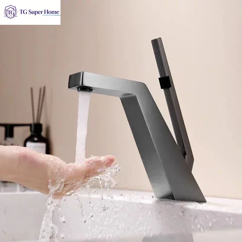 Solid Brass Basin Faucet, Hot/Cold, White Undermount Sink, Wash Basin, Bathroom Faucet, Gunmetal Gray, Single Hole