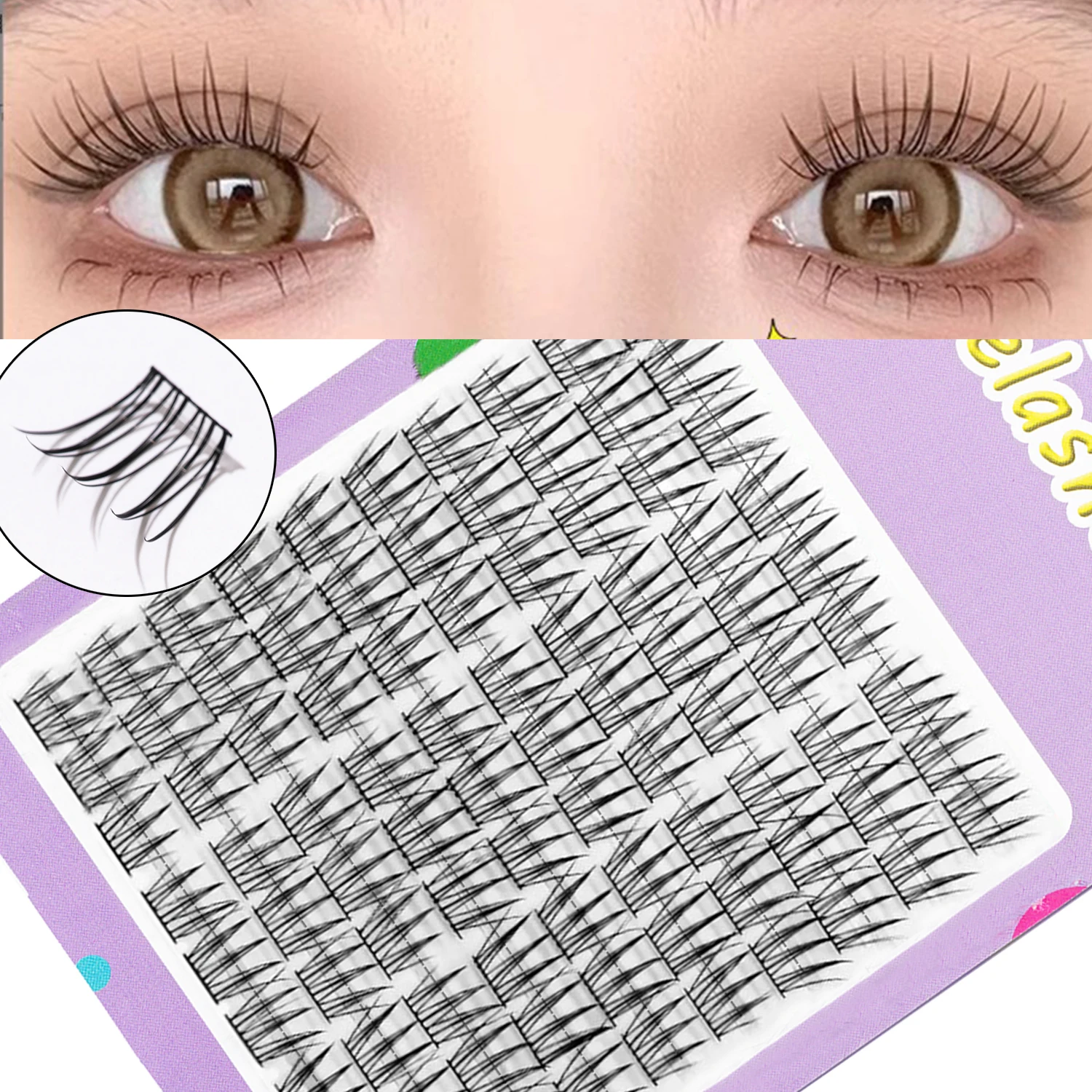 90duo Girl Group Eye Nature Trilogy Comics False Eyelash,Soft And Light, Single Cluster Of DIY Eyelashes