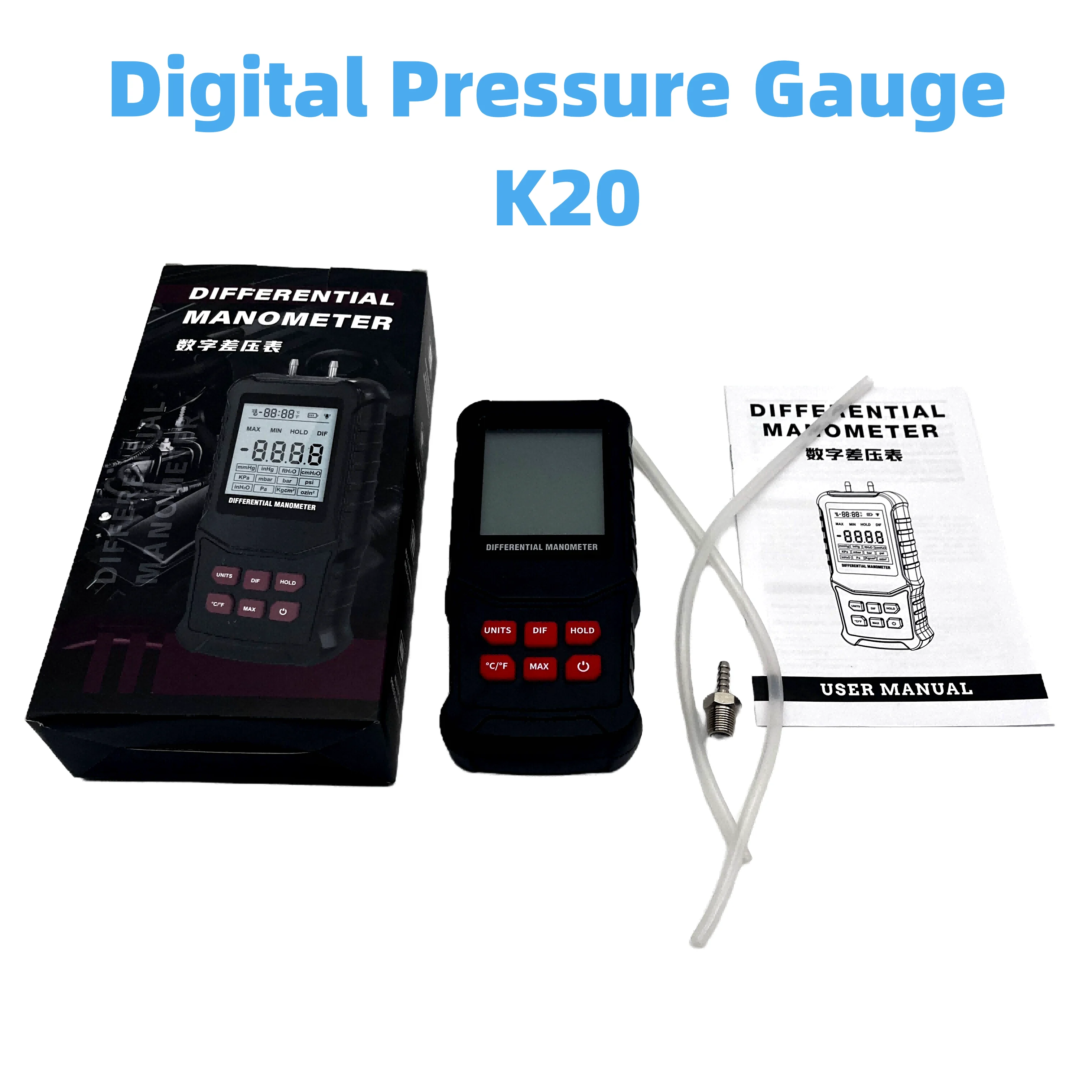 

Gauge K20 Digital Manometer Air Pressure Meter Differential Pressure Natural Gas Pressure Meter Negative Gauge tool K20