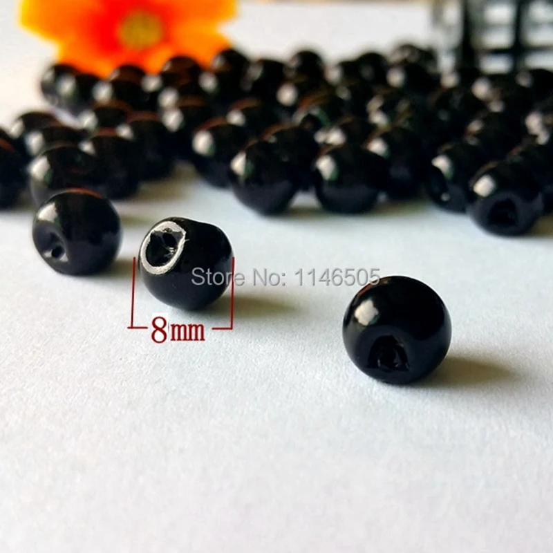 50pcs/lot 8mm side hole pearl buttons for Craft clothes sewing Black DIY sewing eye doll toy eye.