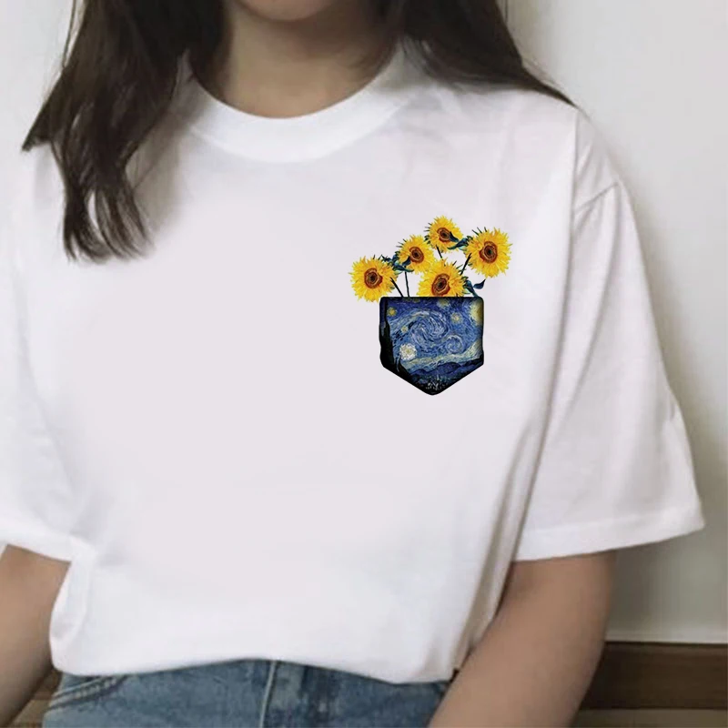 Sunflower Printed Tshirt Van Gogh Art T Shirts Fashion Women Tops Tee Harajuku T-shirts Female Tee Clothes Camiseta Feminina