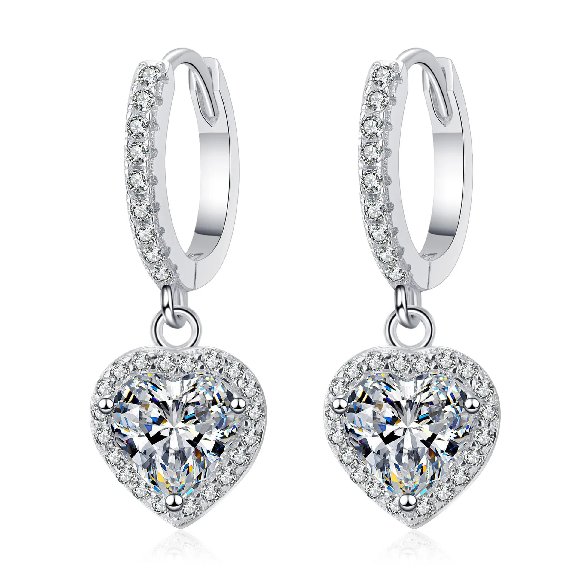 

Ourfuno Elegant 2CT Heart Shape Moissanite Earrings For Women Romantic 925 Sterling Silver Drop Earrings Party Wedding Jewelry