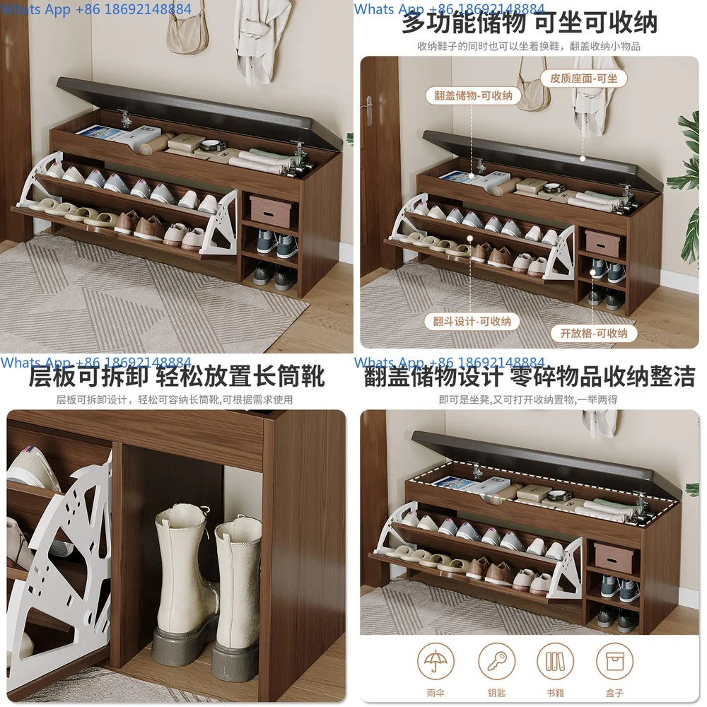 

Minimally designed for home use, with a soft cushion at the entrance and a long stool for wearing shoes. Multi layer storage