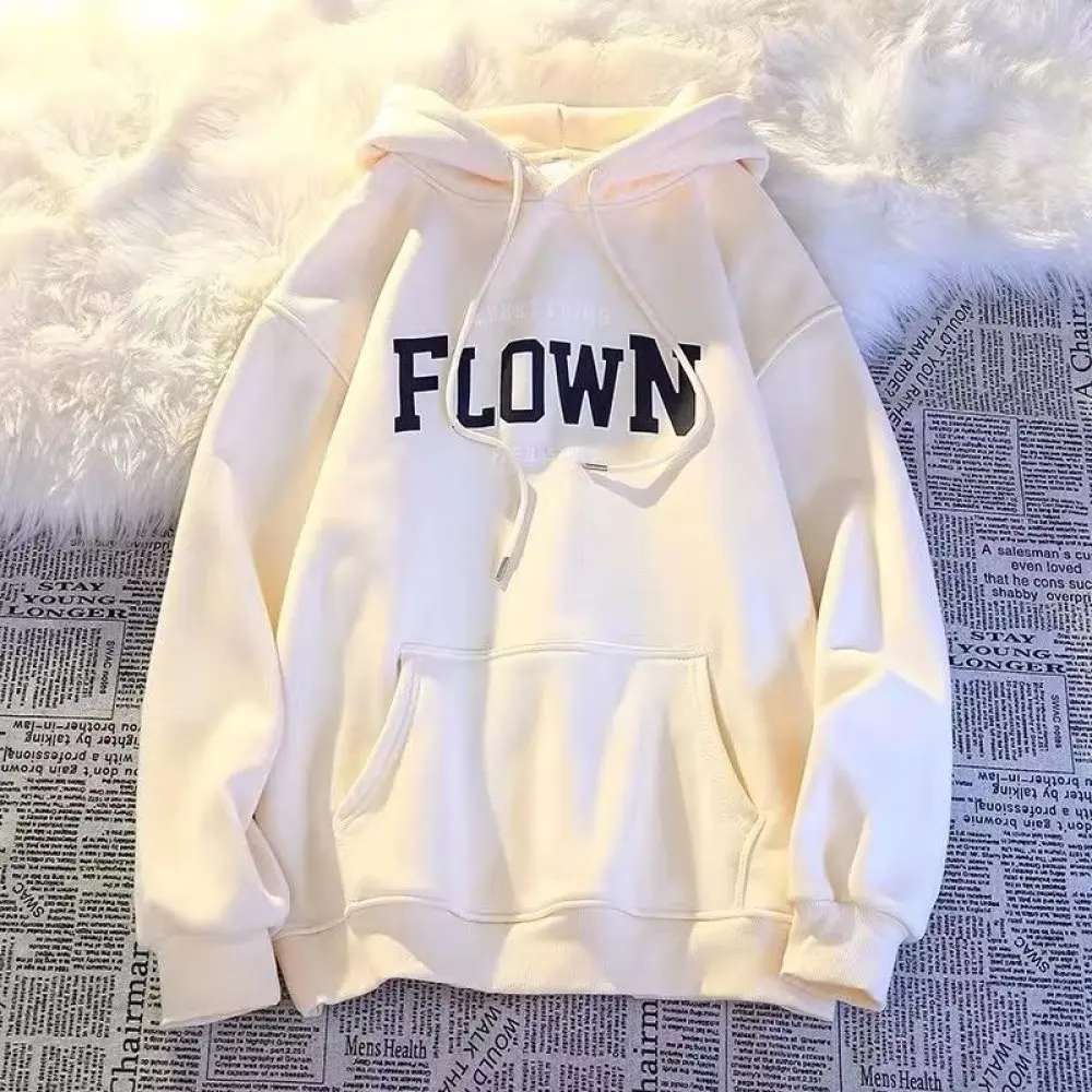 Mens Pullover Hoodie American Hip Hop Style Loose Fit Sweatshirt Spring Autumn Casual Sporty Long Sleeve Streetwear Tops