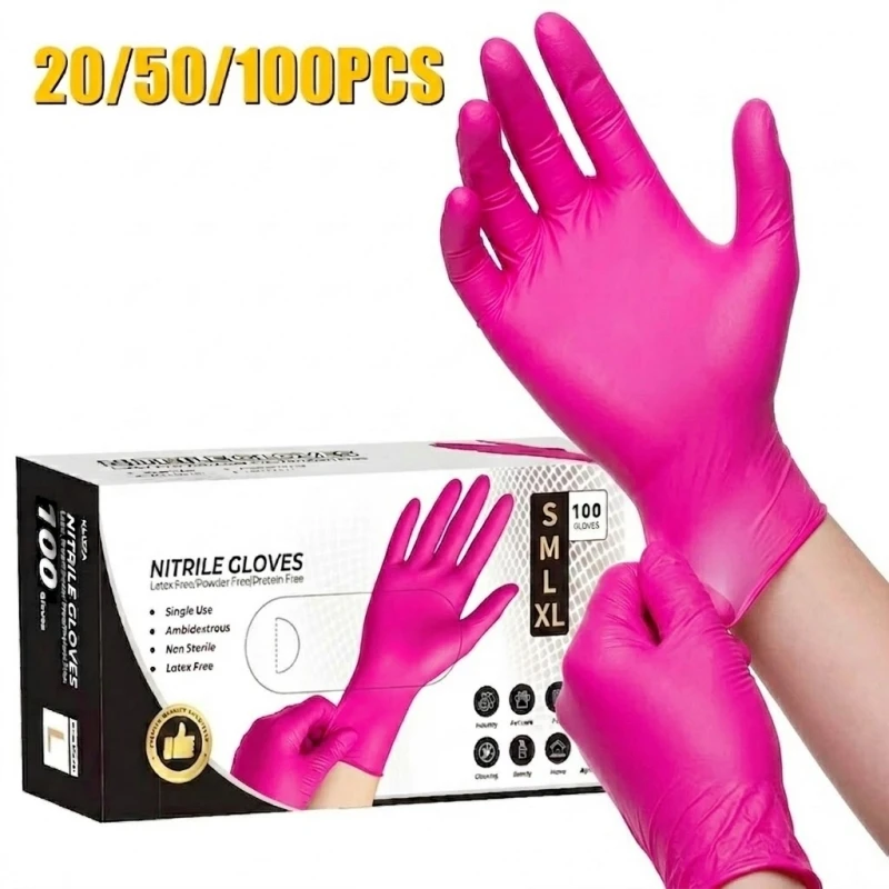XS/S/M/L Fuchsia Nitrilhandschuhe Einweg Langlebige Latexfreie Haushaltsreinigungshandschuhe für Frauen Küche Gartenarbeit Nagelkosmetik