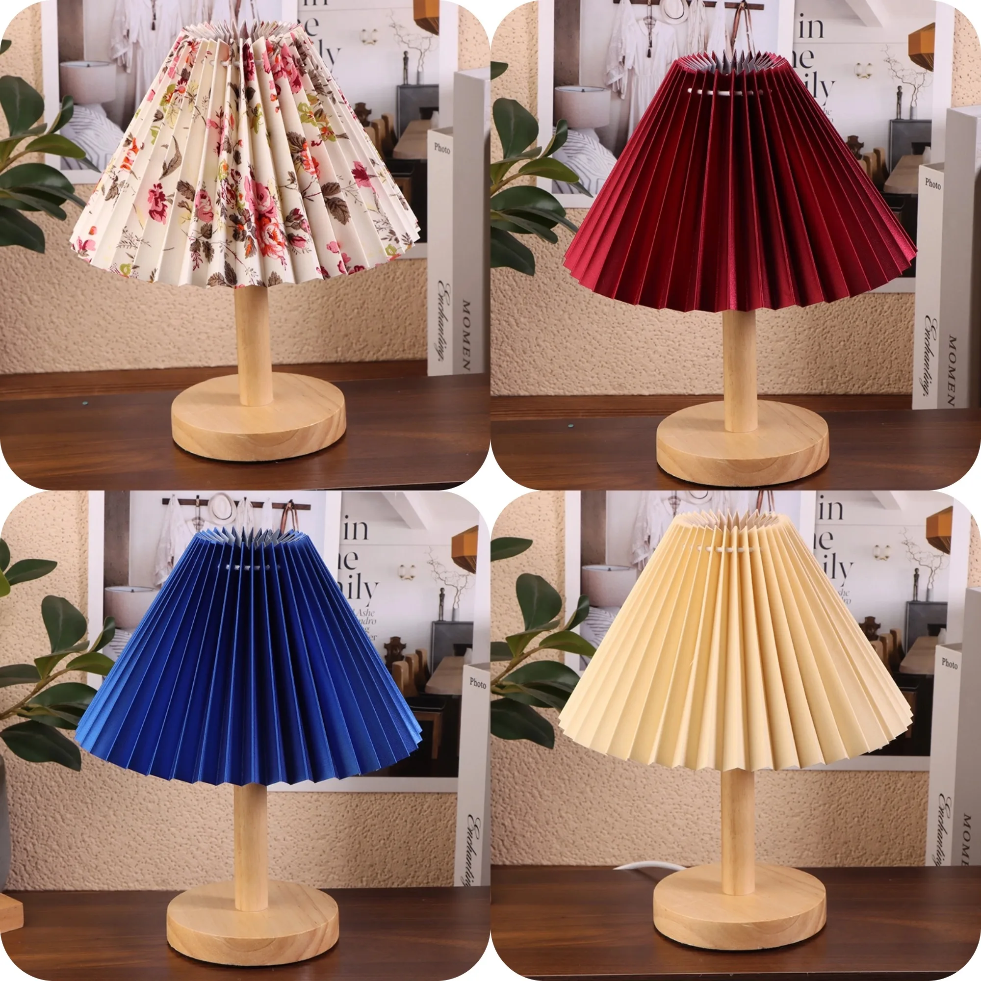 8 Colors Retro Fabric Pleated Lampshade Modern Washable Table Lamp Cover DIY Retro Chandelier Cloth Cover Living Dining Room