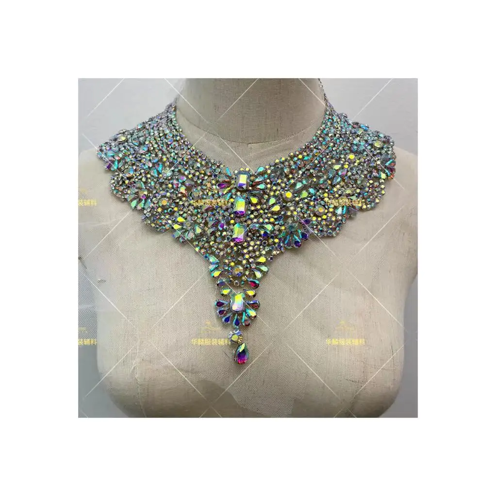 22 Colors Luxury Handmade Diamond Rhinestone Neck Ring Material Evening Dress Fabric Beading Tulle Apparel Decoration