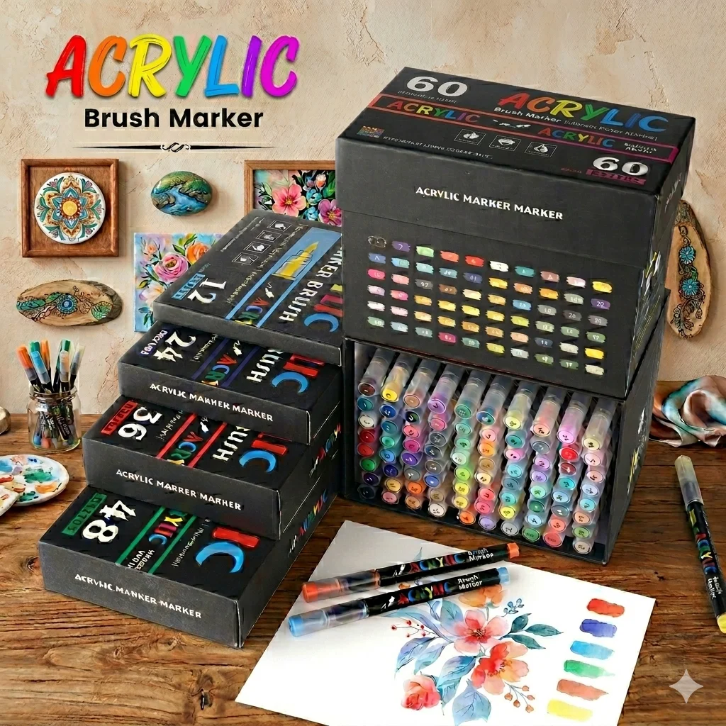 

12-168 Acrylic Paint Markers Rock Painting Waterproof Paint Pens for Glass Ceramic Canvas DIY Shoes School Art Projects Supplies