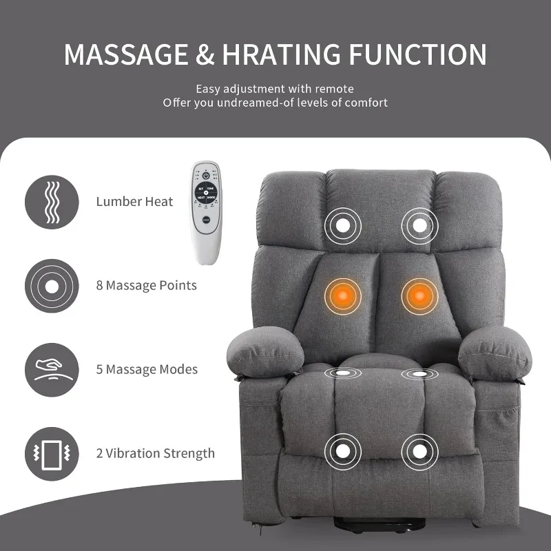 Oversized Power Lift Recliner Chair for Elderly, Big and Tall Lift Chair with Massage and Heat for Living Room