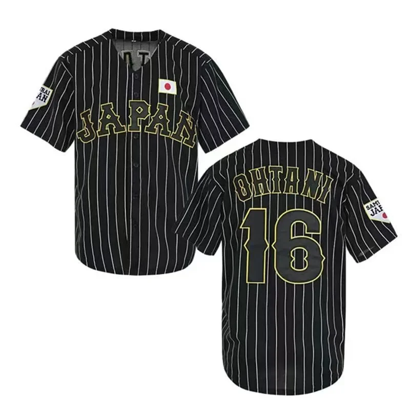 Japan 16 OHTANI  Baseball Jersey Oversize Outdoor Sportswear Embroidery Sewing Stripes Hip Hop Cloth High Street T-Shirts