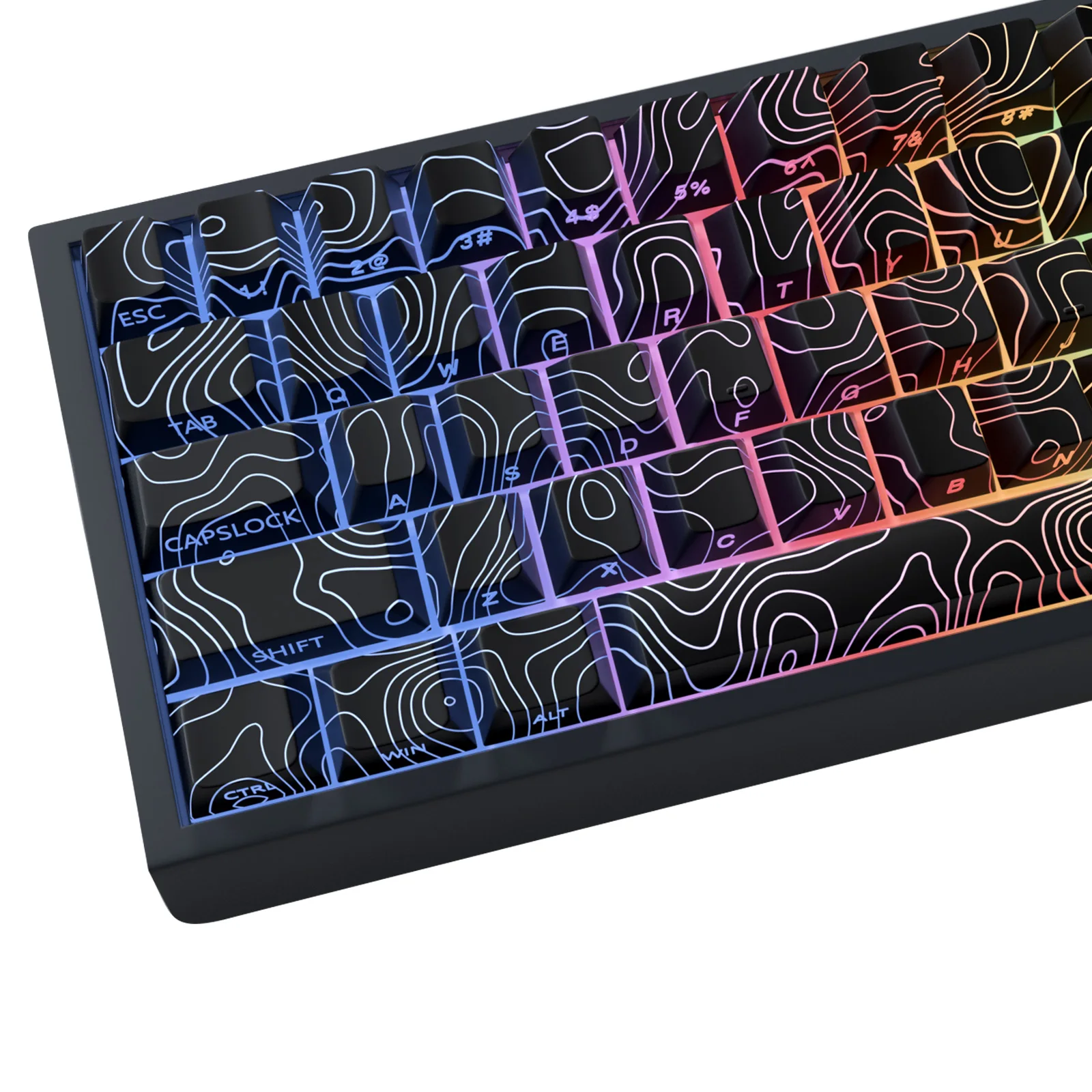 

74 Keys Side Printed Translucent Shine Through Black Topographic Keycap for Cherry MX Switch 60/61/65/67/68 Mechanical Keyboard