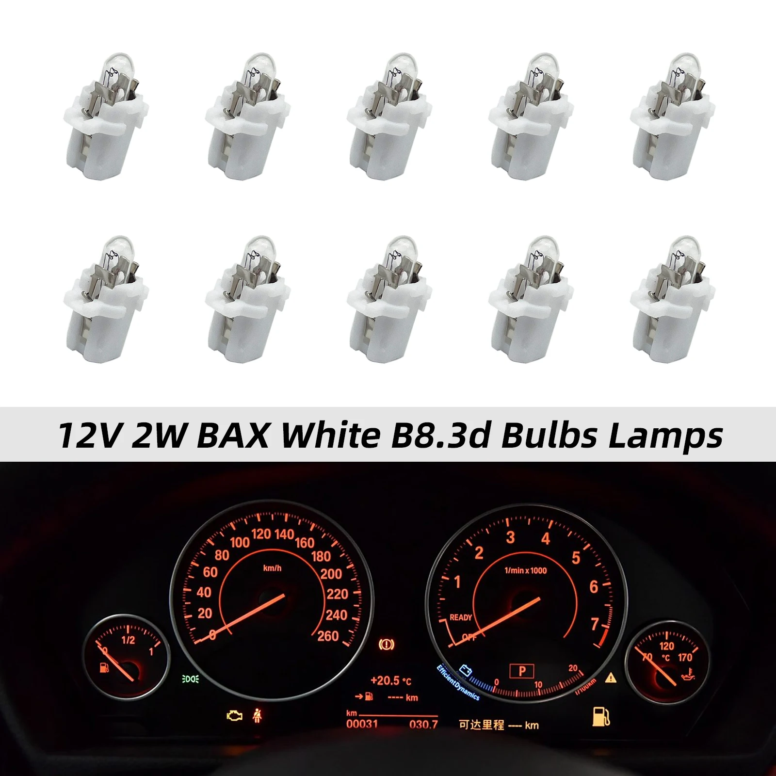 

10 Pieces 12V 2W B8.3d Bulbs Lamps BAX White for Audi Mercedes Benz BMW Opel Volvo Dashboard Instrument