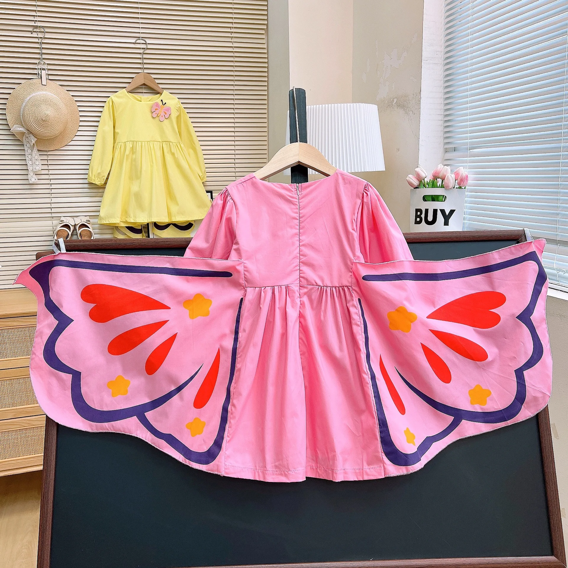 2024 Spring and Autumn New Girls' Dress for Little Girls and Baby Fashionable Clothes Butterfly Wings Children's Princess Dress