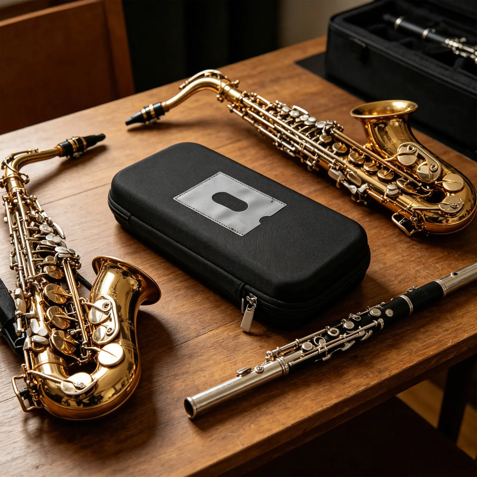 6-Piece Woodwind Mouthpiece Storage Case Thick Hard Shell Zipper Bag Organizer Moisture Proof for Saxophone Clarinet Bass