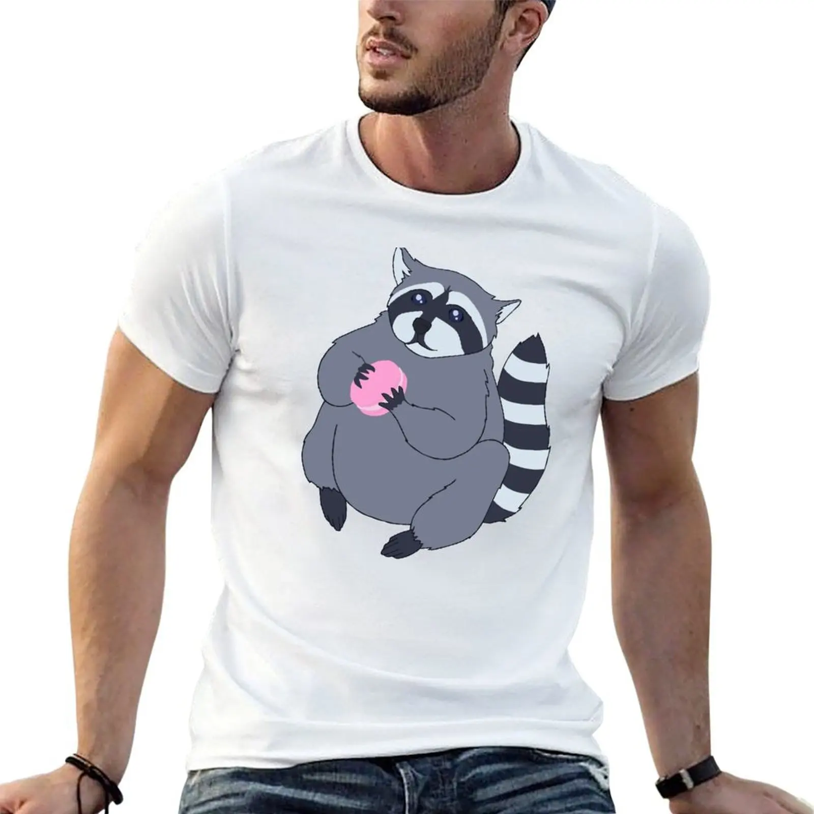 Macaron Raccoon T-Shirt summer shirt vintage graphic tee cotton t shirt men