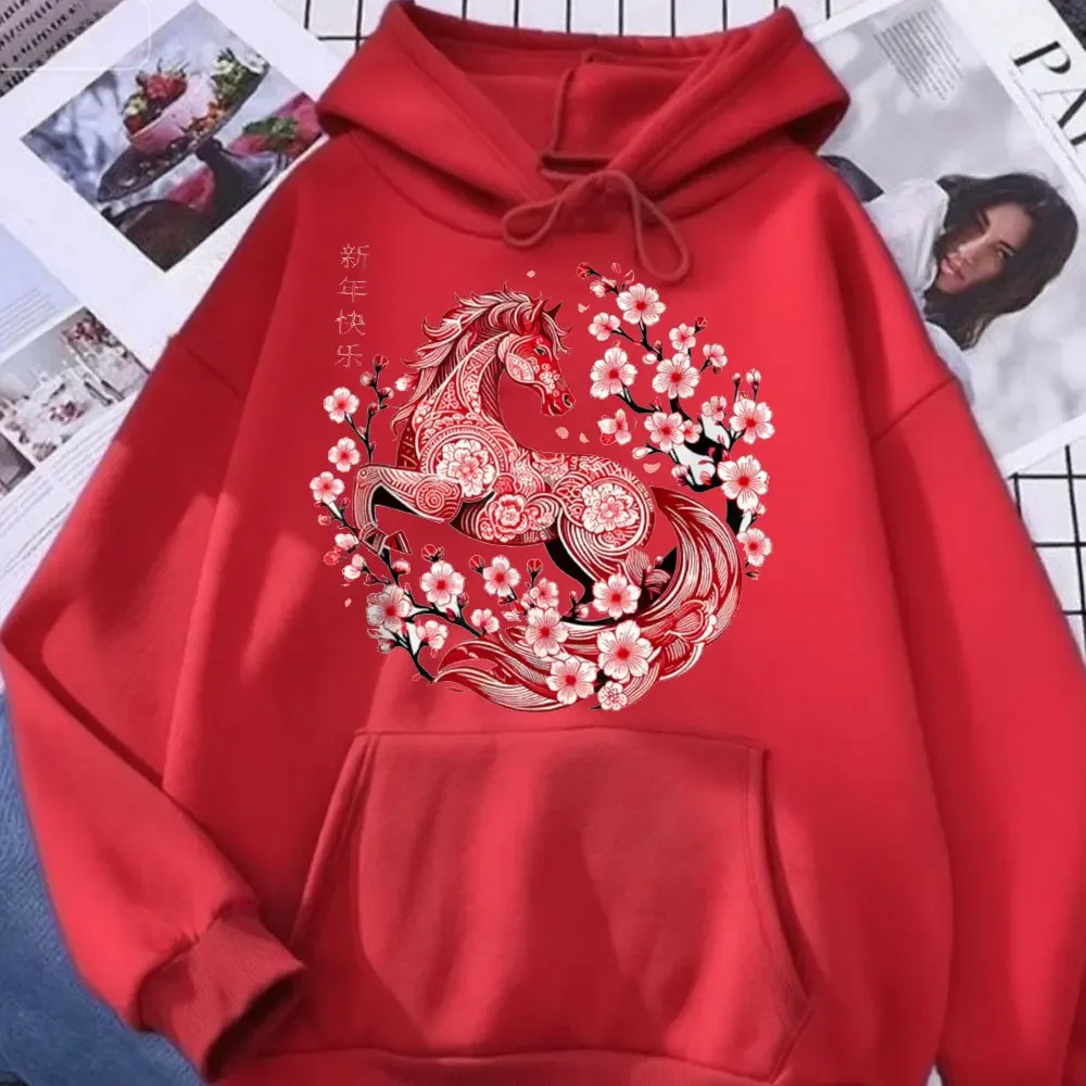 

Лунный Новый год 2026 Азиатский год лошади Женские толстовки с капюшоном Китайский Новый год Женская одежда больших размеров NYE Подарочные топы для вечеринки
