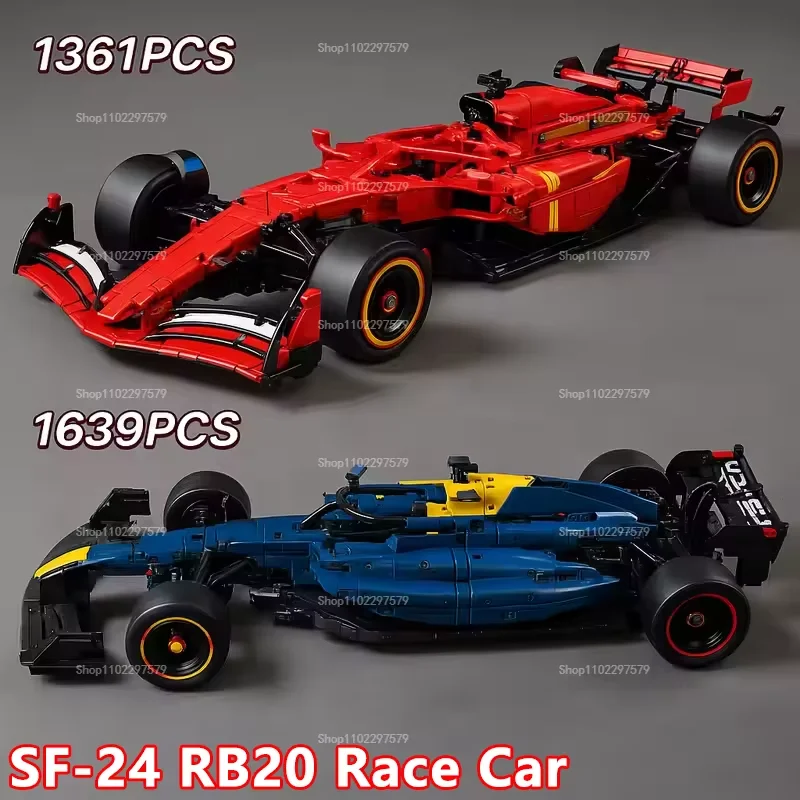 Technical New 1361/1639PCS RB20 SF24 Racing Car Kits 1:8 Scale DIY Collectible Assembly Building Blocks Car Model Birthday Gifts