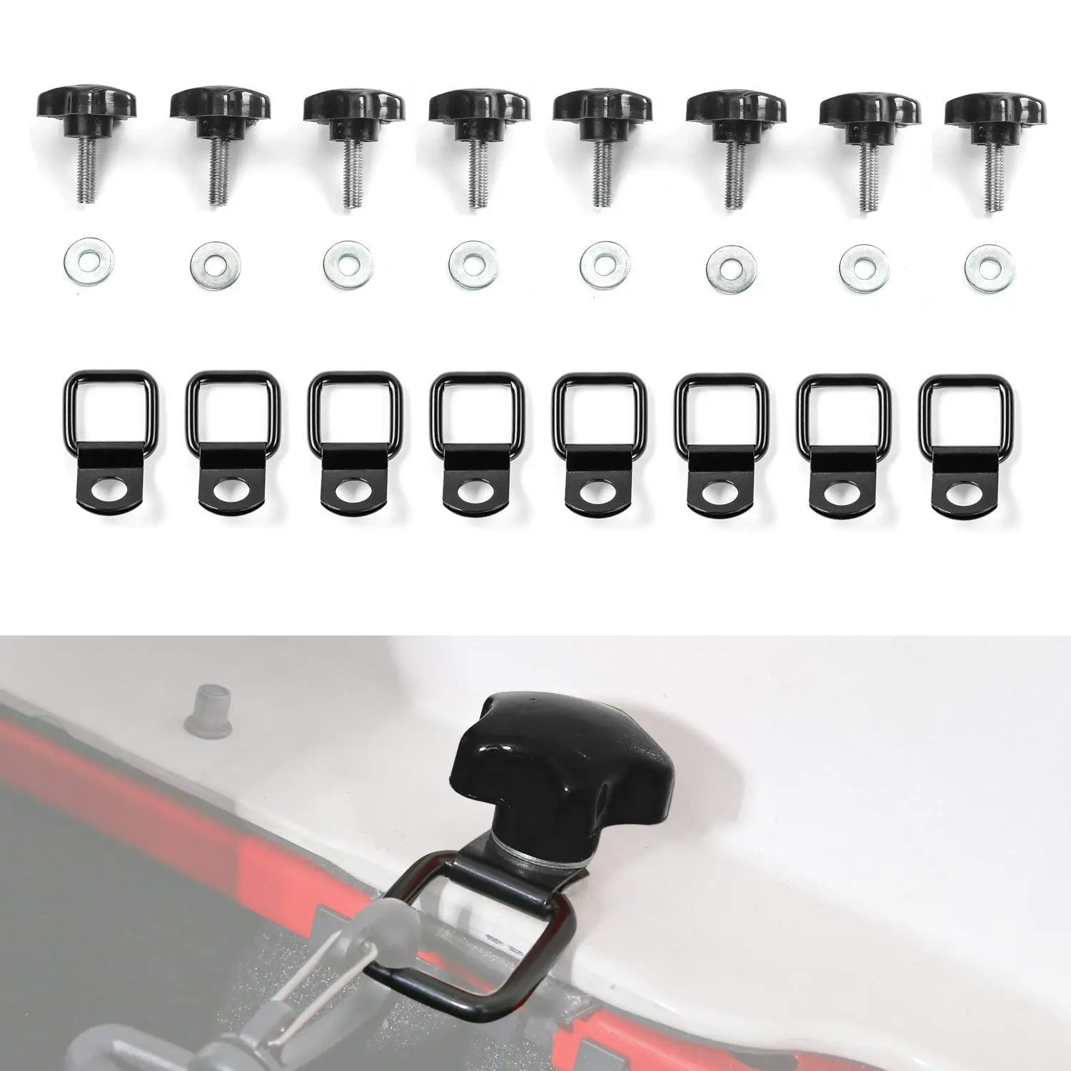 8 Hardtop Quick Removal Bolts Thumb Screws and 8 D Ring Tie Down Anchors for Jeep Wrangler YJ JK JKU JL JLU Rubicon X Unlimited