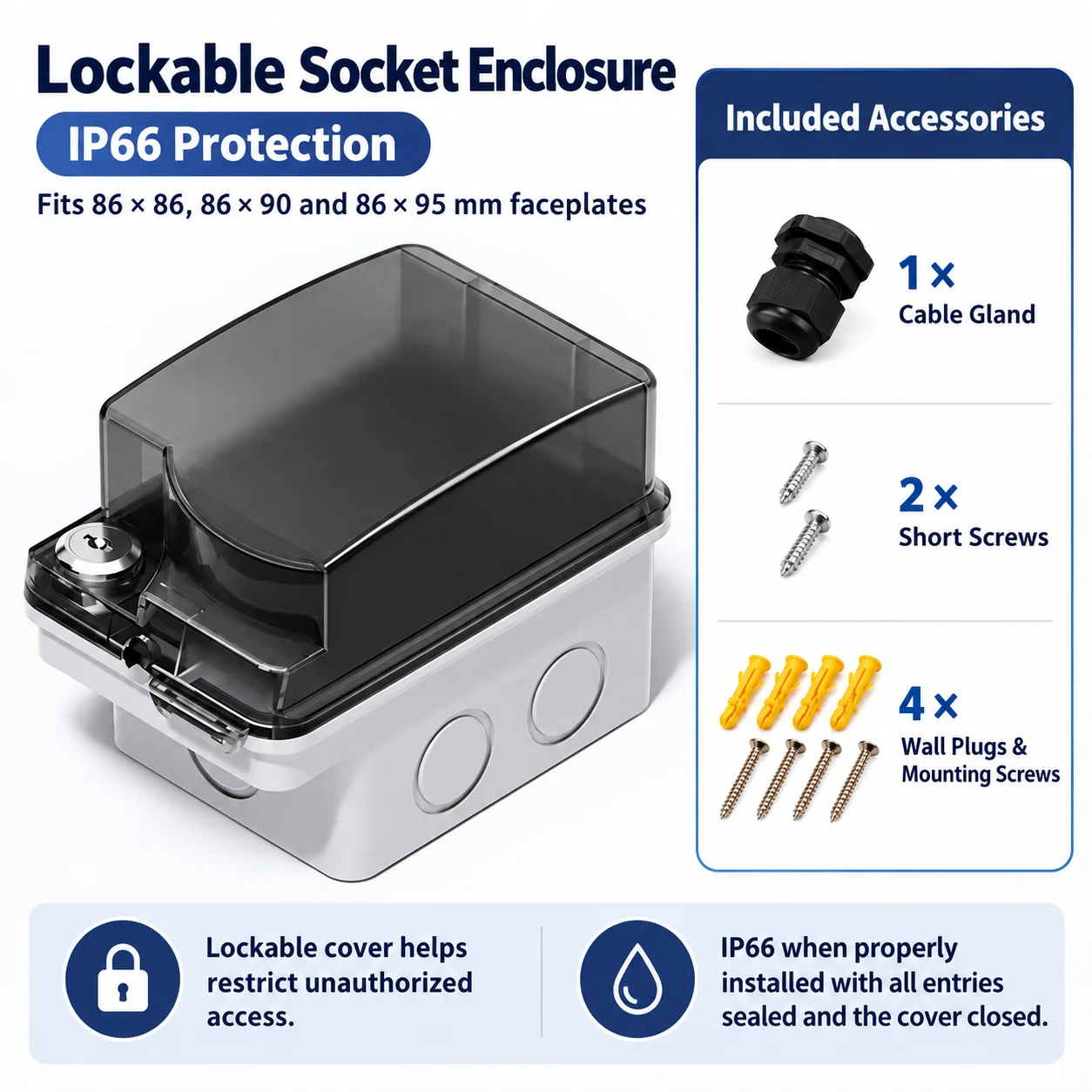 Outdoor 86 Type Open-mounted Socket Outdoor Rainproof Power Waterproof Case Switch Protection Cover Lock Anti-theft with Lock