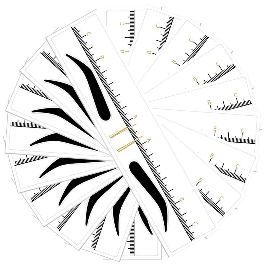 10pcs Disposable Sticker Eyebrow Ruler Shaping Template Plastic Trimming Yellow Wide PVC Measuring Tool Stencil Symmetrical