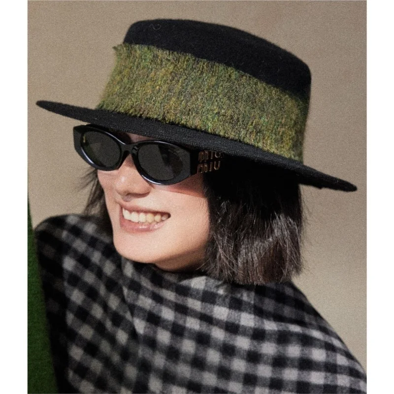 

New flat-topped top hat woolen women's