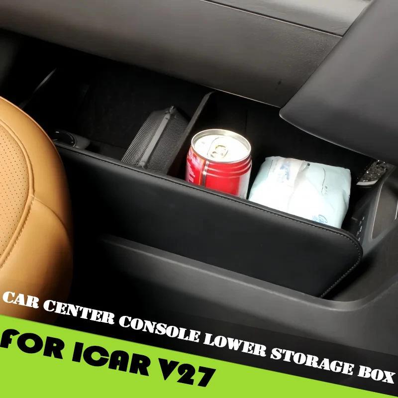 

Car Center Console Lower Storage Box Suitable for Chery ICAR V27 2026 Modified Auto Leather Storage Box Interior Accessories