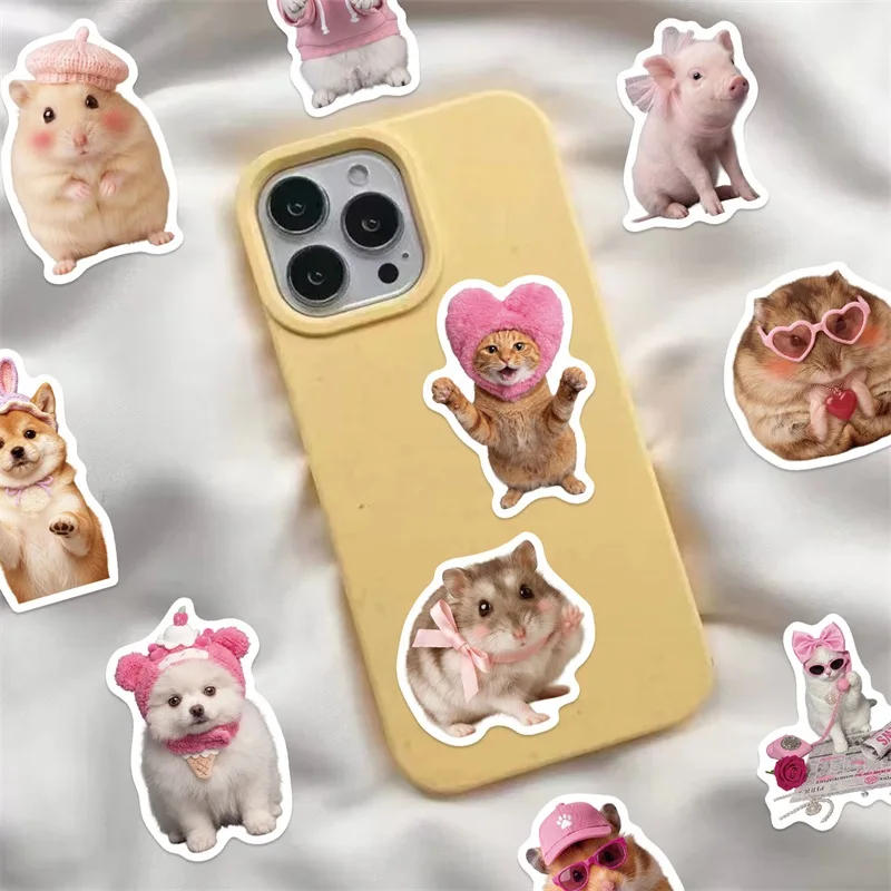 54PCS Cartoon Bow Animal PVC Sticky Sticker Aesthetic DIY Decoration Scrapbooking Phone Hand Accounting Supplies