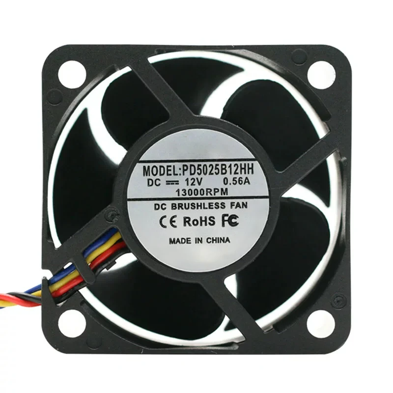 

PD5025B12HH DC12V 0.56A 505025mm High Speed Brushless Axial Fan Dual Ball Bearing 2 Wire Industrial High Static Pressure Cooler