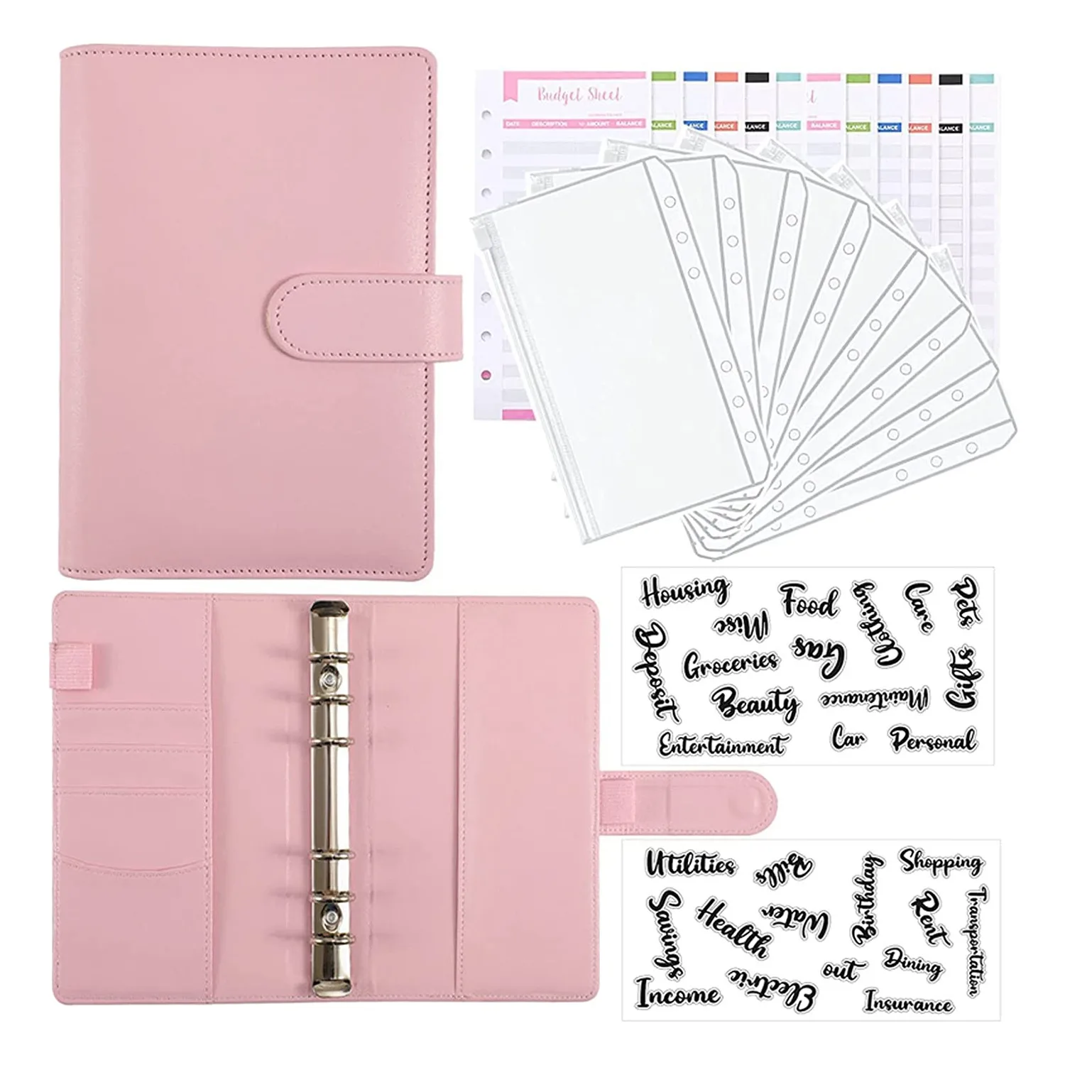 

A66F-Cash Envelopes For Budgeting,A6 Budget Binder,Binder Pockets,Expense Budget Sheets,Money Folder Wallet Organiser
