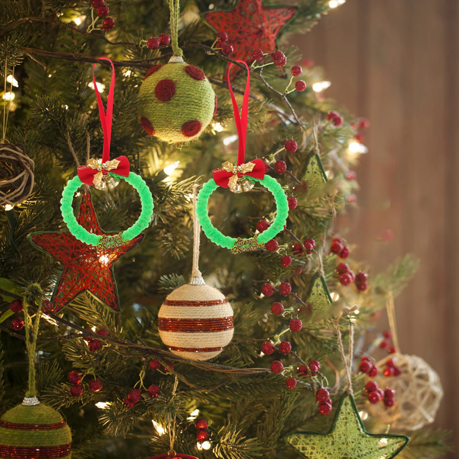 

12Pcs Mini Christmas Wreath Hanging Ornaments Traditional Holiday Decor for Tree Wall Door Cabinets Tiny Ornaments