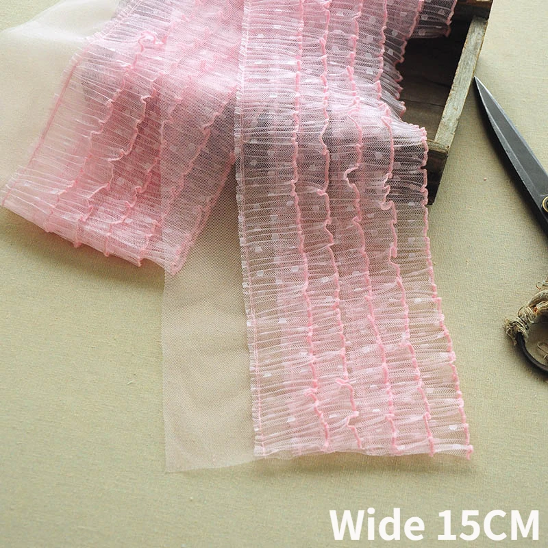 

15CM Wide Five Layers Frills Mesh Polka Dots Lace Fabric Embroidery Fringed Ribbon Girls Fluffy Dress Hemlines Sewing DIY Crafts