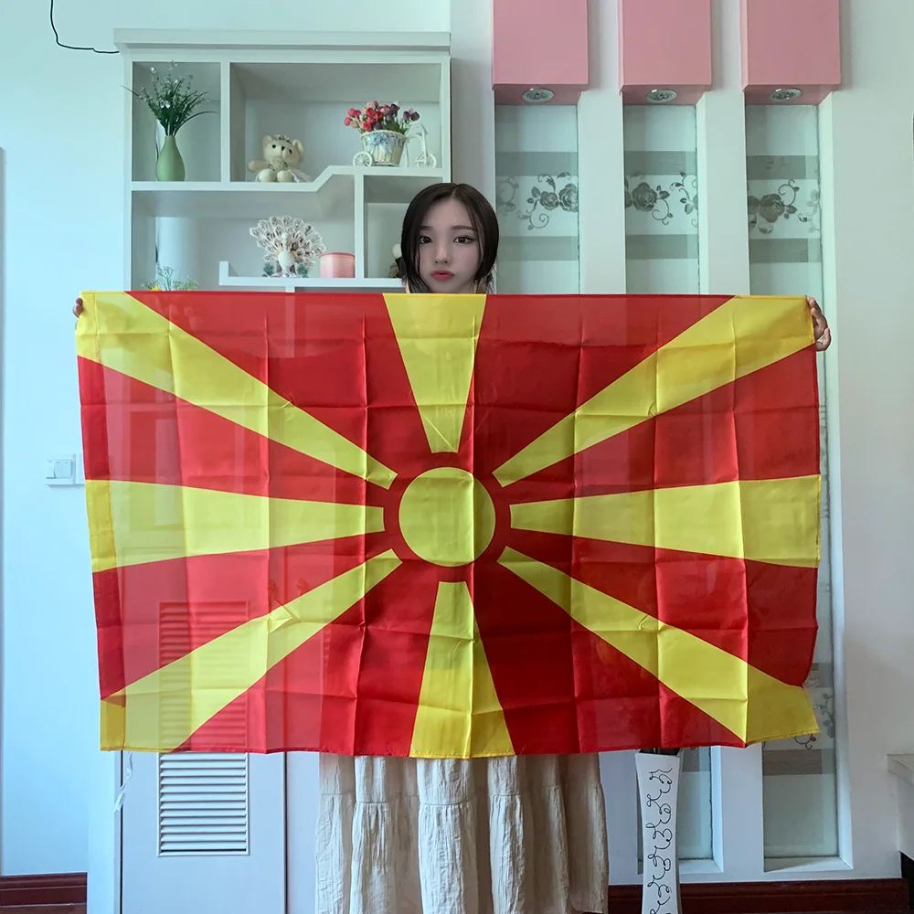 Macedonia Flag 150x90cm hanging double side printed polyester Macedonia National flag banner for decor