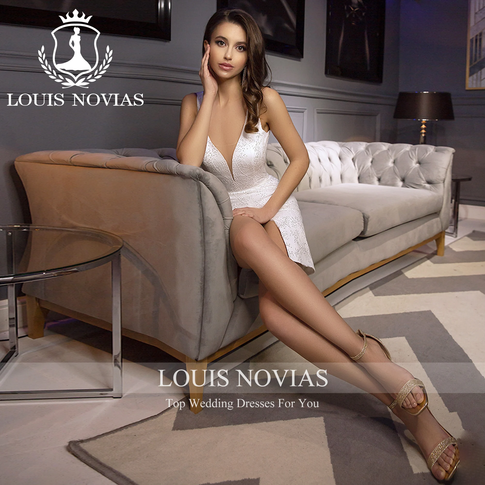 LOUIS NOVIAS-Vestido de Noiva Sereia, decote V profundo, cintas de espaguete, bainha sem encosto, vestido de cetim, 2023