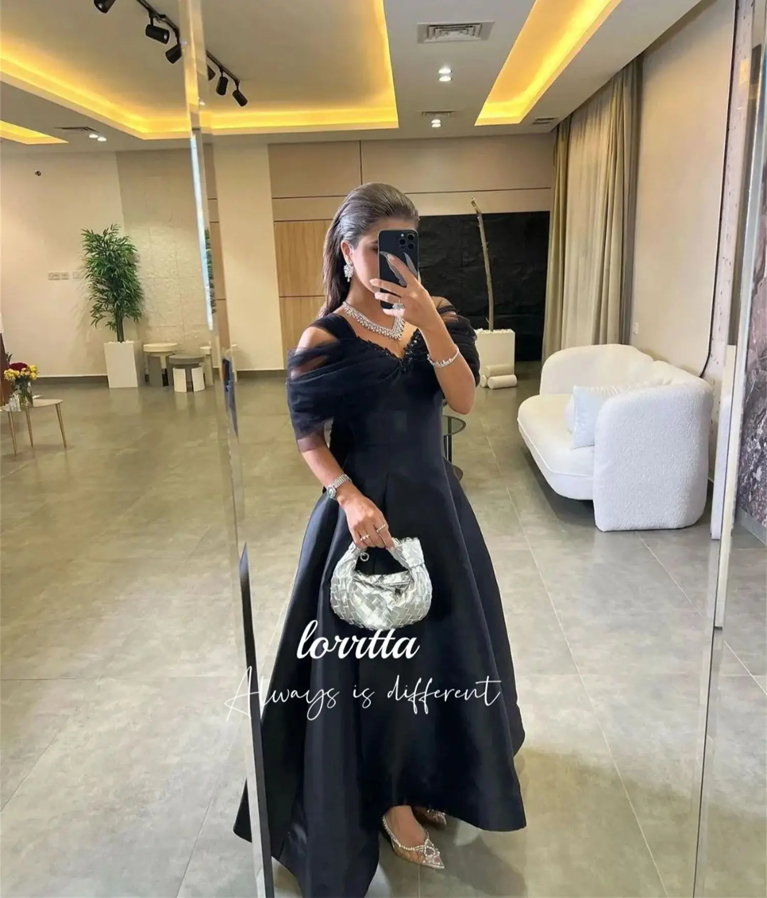 Lorrtta Evening Dress Grace Satin Black Line A Eid Long Party Dresses for Formal Occasions Luxury Robe De Soiree Femmes Prom