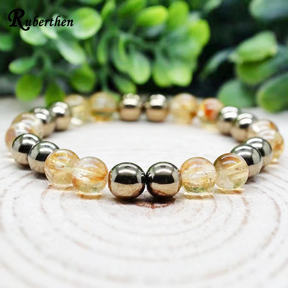 

Ruberthen 8 MM AAA Grade Pyrite Citrine Mixed Bracelet Womens Beaded Gemstone Energy Healing Crystals Jewelry