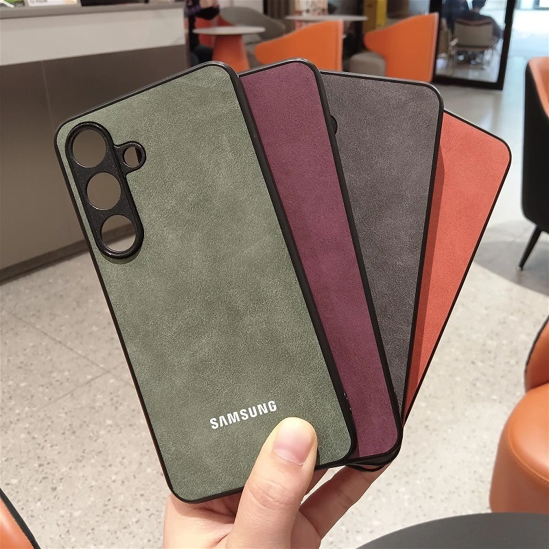 For Samsung Galaxy A56 A55 A36 A35 A15 A25 A17 5G Case Luxury Sheepskin Leather Shell Plain Lambskin