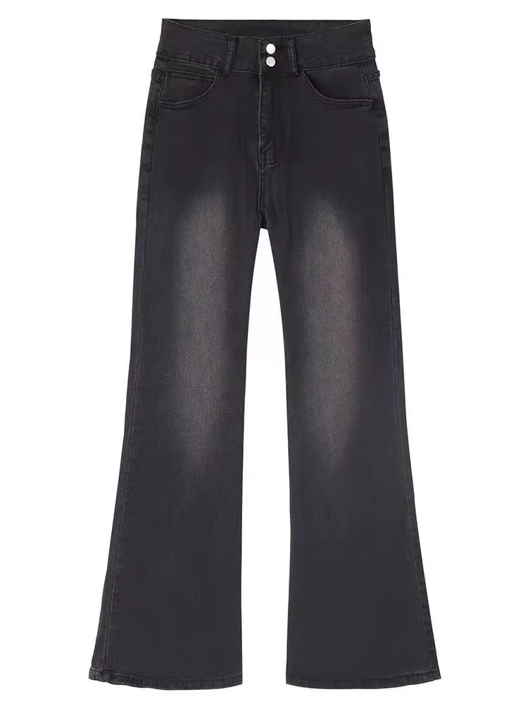 Flare Jeans Women Korean Fashion High Waist Slender Retro Spicy Female All-match Casual Daily Streetwear Attractive Summer Chic