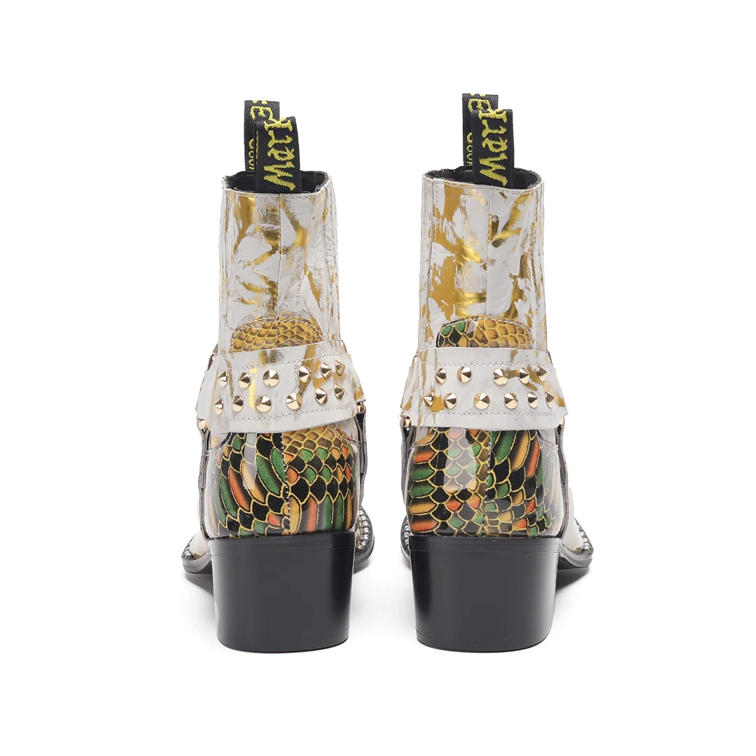 Herren-Designer-Stiefeletten aus echtem Leder mit Metallspitze, Nieten-Dekor und Print, Übergrößen, Cowboy-Motorrad-Schuhe für Business – Detail 12