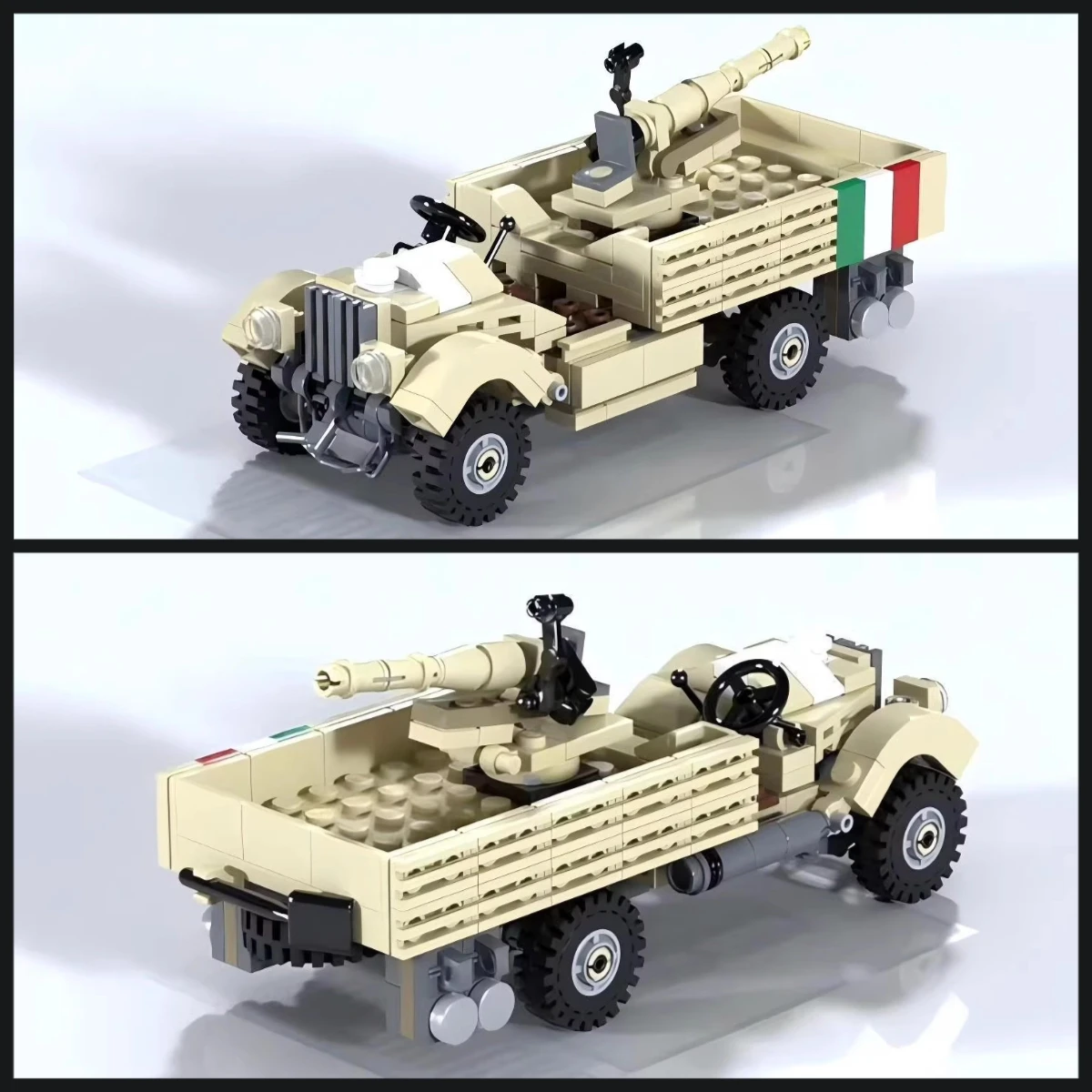 MOC War II Italian Military Tank Building Blocks Set 65-17 Automatic Cannon Truck Model DIY Children Assembly Toys Birthday Gift